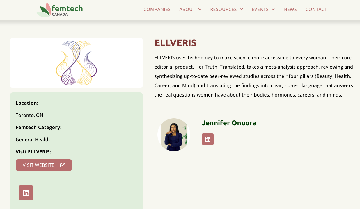 Dr. Jennifer C. Onuora — Ellveris listed on Femtech Canada